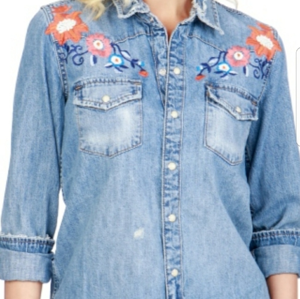 Lucky brand distressed denim button down